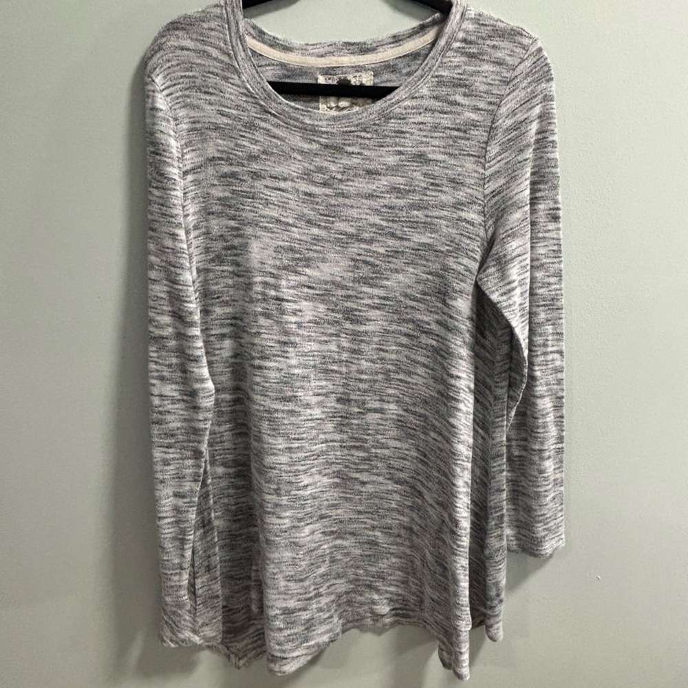 Grey Space Dye Knit Long Sleeve Tunic Top Sharkbite Hem XL